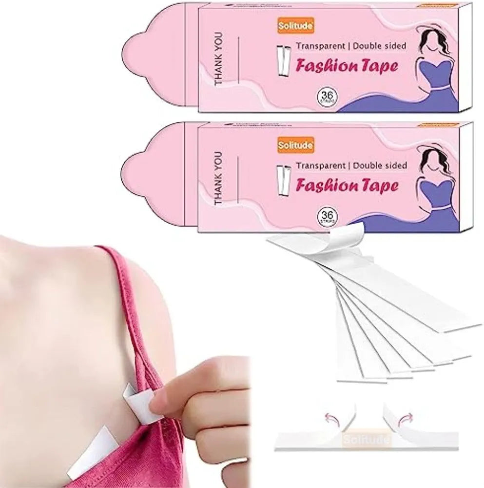36 Strips Double Sided Body Tape for Fashion, Tape for Clothes, Fabric Tape for Women Clothing and Body, All Day Strength Tape Adhesive, Invisible and Clear Tape for Sensitive Skins
