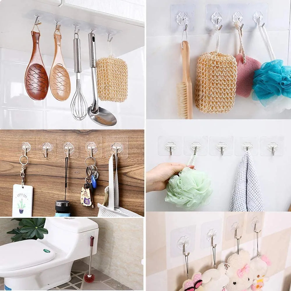 10Pcs Self Adhesive Wall Hooks| Heavy Duty Sticky Hooks for Hanging 10KG (Max)| Waterproof Transparent Adhesive Hooks for Wall|Wall Hangers for Hanging Kitchen Accessories