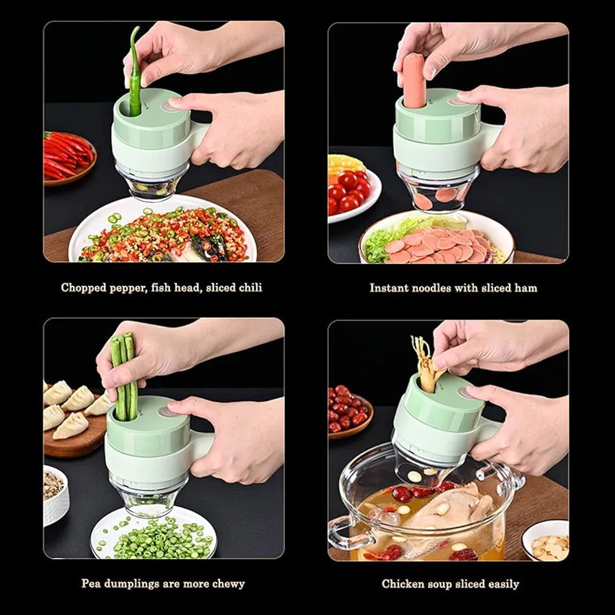 4 in 1 Handheld Electric Vegetable Cutter Set, 2022 New Electric Usb Rechargeable Vegetable Chopper, Wireless Food Processor for Garlic Pepper Chili Onion Celery Ginger Meat (1*PCS)