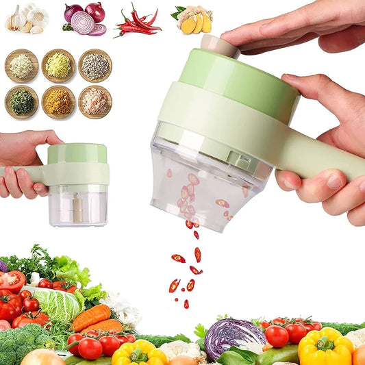 4 in 1 Handheld Electric Vegetable Cutter Set, 2022 New Electric Usb Rechargeable Vegetable Chopper, Wireless Food Processor for Garlic Pepper Chili Onion Celery Ginger Meat (1*PCS)